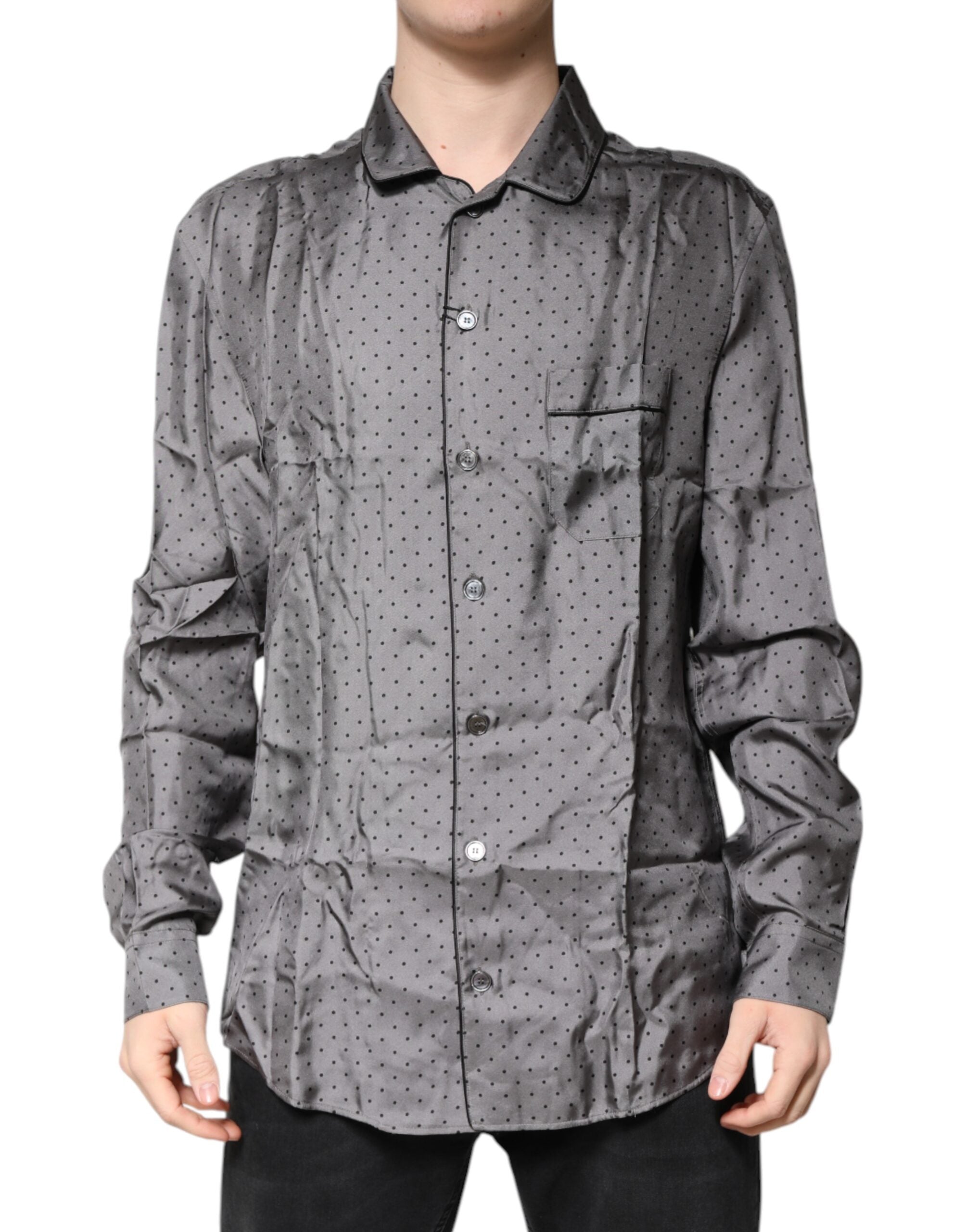 Dolce & Gabbana grey polka dot silk long-sleeved shirt